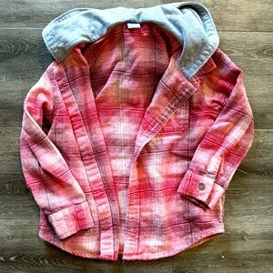 Old Navy Hooded Pink and Red Plaid Print Button Down Shirt